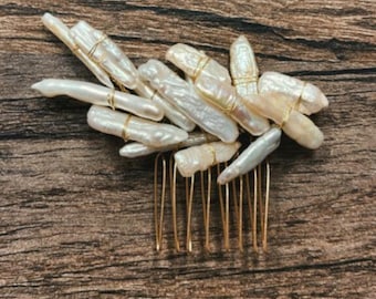 SALE - Adena bridal hair comb with freshwater pearls