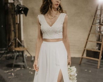 Dawson bridal skirt with leg slit