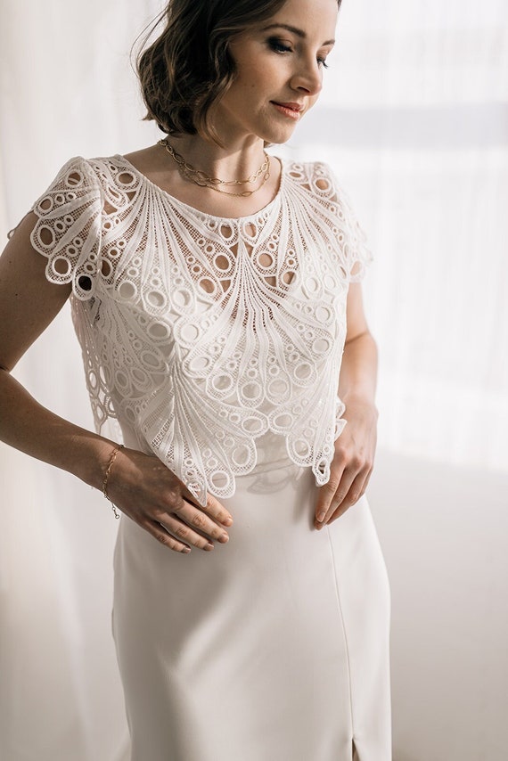 wedding dress topper short sleeve Kai Topper Loulette Bride