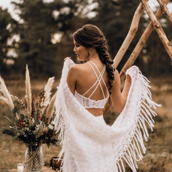 Boho Brautstola Bonnie in ivory