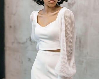 Bridal top Helena with pleated sleeves