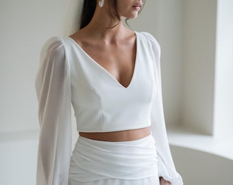 Simple bridal top Charlie with sleeves