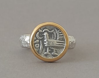 Water Bird Ring, Migratory Bird Ring, Bird Ring, Buddhist Ring, Sanskrit Ring, Bird Inatglio, Bird Gem, Cameo Ring, Coin Ring, Gold