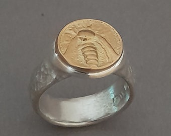 Bee Ring, Bee Ring, Ring Bee, Ring Gold Coin, Gold Coin Ring, Coin Ring, Ring Ancient Greek Coin, Roman Ring, Signet Ring,