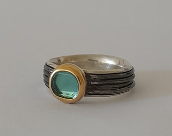 Eisenring, Smaragd Kristallglas Ring, Eisen Silber Ring, antiker Smaragdglas Ring, Eisen Silber Ring grün, Gold Eisen Ring, Kultring, Kult