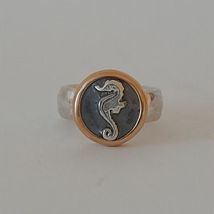 Seahorse Ring, Seahorse Ring, Seahorse Ring, Ring Seahorse, Coin Ring, Coins Ring, Coin Seahorse, Intaglio Seahorse, Seahorse Gemme