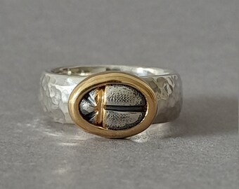 Skarabäus Ring, Skarabäus Ring, Ring Skarabäus, Skarabäus Silber, Skarabäus Gold, graviert, ziseliert, oxidiert, Roségold, Gold , gehämmert