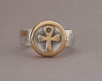 Ankh Ring, Ring Ankh, Anch Ring, ägyptischer Ring, Ring ägyptisches Kreuz, Hieroglyphen Ring, Ring Hieroglyphe, Ring antike Münze, Münzring