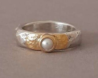 Pearl ring pearl ring, ring pearl, pearl ring gold ring pearl, pearl ring gold, wabi sabi ring, astring, branch ring, ring tree bark, intaglio