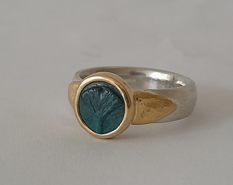 Ginkgo Ring, Ginkgoring, Ring Ginkgoblatt, Ginkgo Blatt, Ginkgobaum, Ginkgo Baum, Goldring Ginkgo, Gemme, Chrysokoll Ring, Türkis, Intaglio