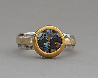 Klimt Ring, Ring Gustav Klimt, Jugendstil Ring, Goldring Jugendstil, Ring Klimt, Klimt Goldring, Glas Gold Ring, Emaille Ring, Feingoldring