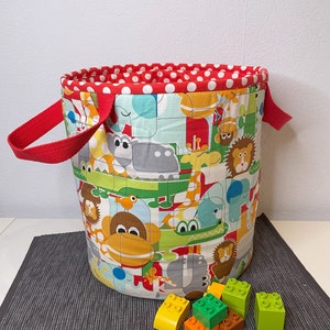 Toy bag, toy bin, toy basket, animals lion crocodile giraffe, fabric bag image 2