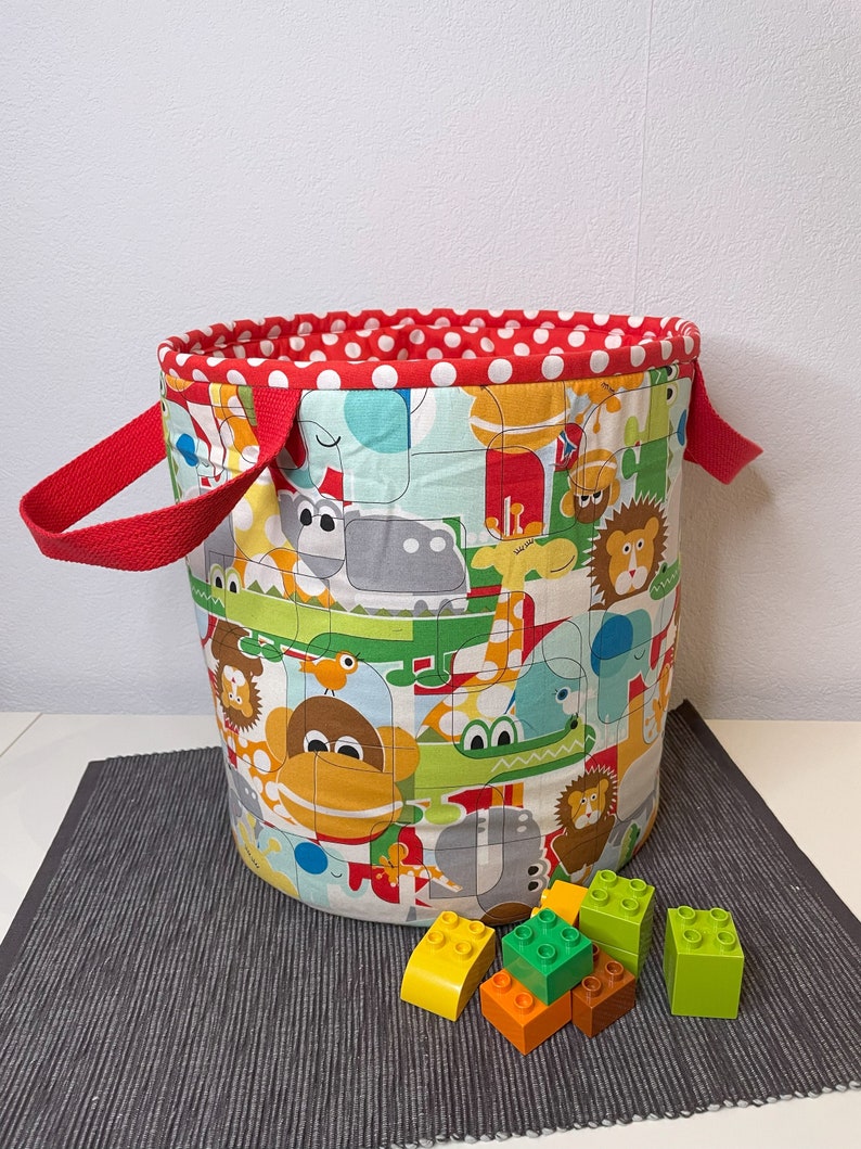 Toy bag, toy bin, toy basket, animals lion crocodile giraffe, fabric bag image 2