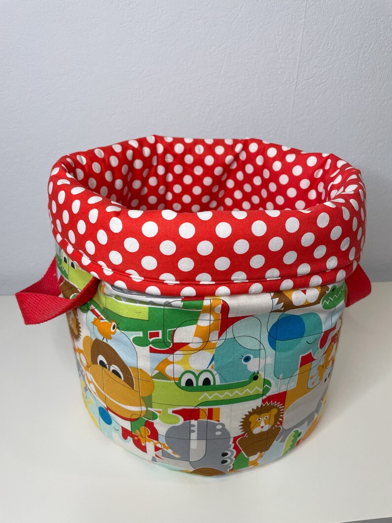 Toy bag, toy bin, toy basket, animals lion crocodile giraffe, fabric bag image 5