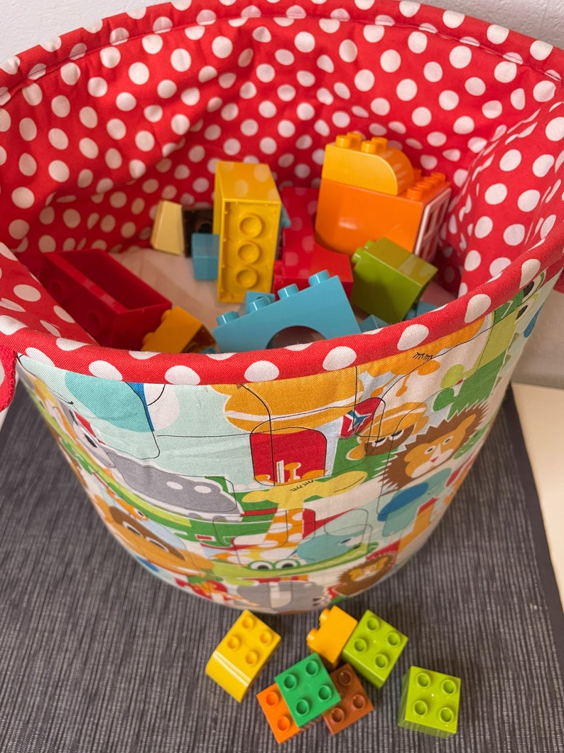 Toy bag, toy bin, toy basket, animals lion crocodile giraffe, fabric bag image 3