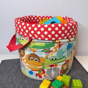 Toy bag, toy bin, toy basket, animals lion crocodile giraffe, fabric bag image 1