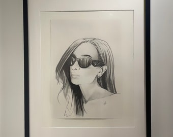 Designer Sun-glass Figurative portrait Drawing Artwork Print. Monochrome Contemporary Drawing for Home Interior Styling