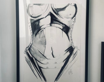 Machines 02 - Figure Artwork Print. Monochrome Contemporary Drawing for Home Interior Styling