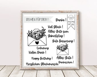 Blumen für Dich  Plottervorlage  Geburtstag  Einladung Plotter Datei SVG PNG DXF | Happy Birthday | Herz | Plotterdatei Download