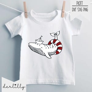 Ahoy Whale - una balena con salvagente e barchetta di carta file plotter modello plotter svg dxf png cuori amore matitim bambini estate balena