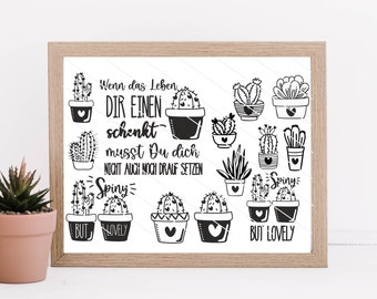 Boho Cactus - een plottersjabloon Plotterbestand SVG PNG DXF lente zomer Download Plotterbundel Instant Download, Plotterbestand