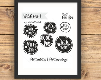 Wild One plotter bestand plotter sjabloon voor wilde jongens en meisjes snijden sjabloon dxf svg png