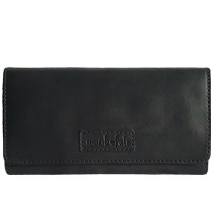 Damen Geldbörse Emily aus Leder Schwarz | Leder Geldbeutel | Portemonnaie Damen Groß | Handmade Wallet | mit Münzfach | Geschenkidee