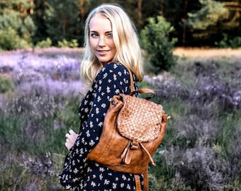 Rucksack Rosalie Leder Cognac | Damen Handgemachtes Leder | Pflanzlich gegerbtes Vollrindsleder | Vintage Rucksack Damen | Daily Backpack