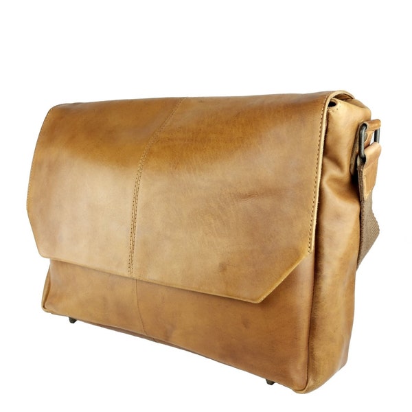 Messenger Loki Leder Cognac Laptoptasche | Leather Work Bag | Leather Shoulder Bag | Large Laptop Briefcase | Crossbody Bag | Gift