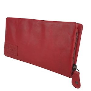 manbefair Geldbeutel Marta Leder Rot | Woman Wallet | Leder Geldbörse Damen | Geldtasche mit Münzfach l Leder Geldbeutel Damen