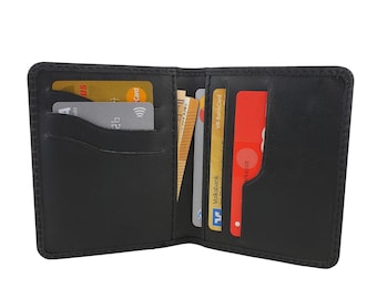 Kartenetui aus Leder Schwarz | Card Holder Leather | Slim Wallet Mit Münzfach | Echtleder portemonnaie | Leichte Mini Karten Etui (Riga)