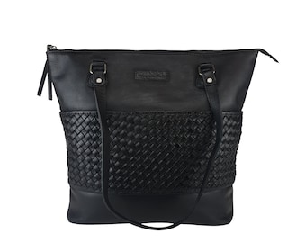 Schultertasche Göteborg Leder Schwarz | Umhängetasche Damen Leder | Crossbody Bag | Damen Ledertasche | Shopper Bag | Daily Bag