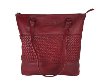 Schultertasche Göteborg Leder Rot | Umhängetasche Damen Leder | Crossbody Bag | Damen Ledertasche | Shopper Bag | Daily Bag