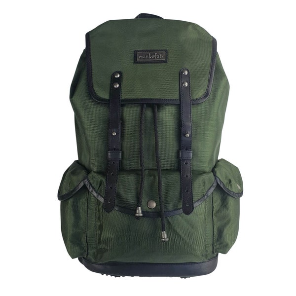 Casual backpack Vienna made of recycled nylon fabric and cowhide olive-green