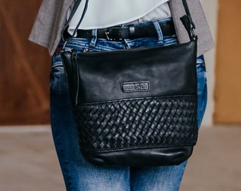 Umhängetasche Nice Leder Schwarz | Leder Taschen Damen | Crossbody Bag | Ledertasche | Handmade Shoulder Bag | Daily Bag | Geschenkidee