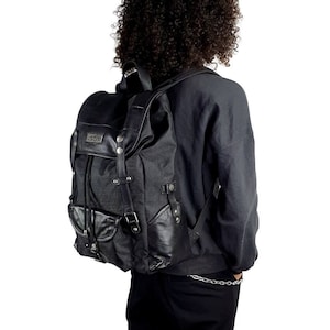 Backpack Athena made of recycled nylon fabric and cowhide black