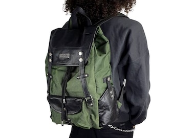 Backpack Athena made of recycled nylon fabric and cowhide  olive-green