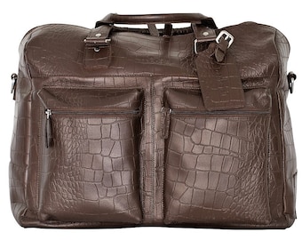 manbefair Travel Bag Venezia Leather brown with crocodile pattern
