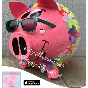 Piggy Bank XXL Hippy Sau Hawaii Pig Retro Look HULA Money Gift Birthday Wedding Money Gift Card Box image 1