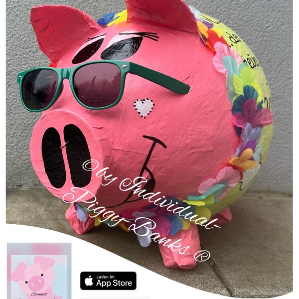 Sparschwein XXL Hippy Sau Hawaii Schwein Retrolook HULA Geldgeschenk Geburtstag Hochzeit Geldgeschenk Kartenbox