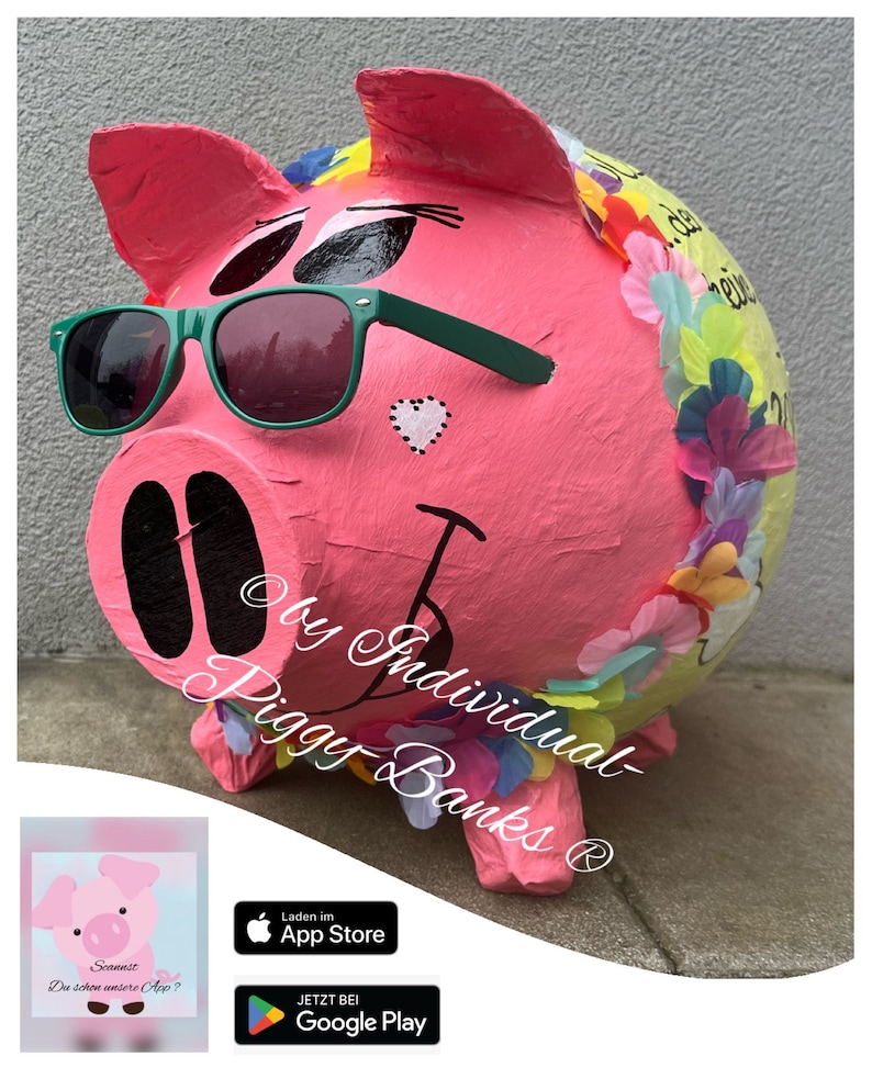 Piggy Bank XXL Hippy Sau Hawaii Pig Retro Look HULA Money Gift Birthday Wedding Money Gift Card Box image 1