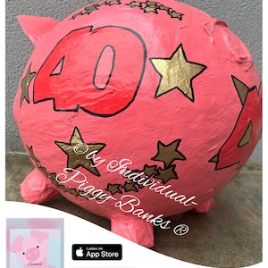 Salvadanaio XXL per 40° compleanno, scatola per biglietti regalo con maiale fortunato che realizza i desideri