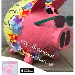 Sparschwein XXL Hippy Sau Hawaii Schwein Retrolook HULA Geldgeschenk Geburtstag Hochzeit Geldgeschenk Kartenbox zdjęcie 10