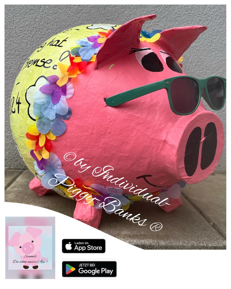 Sparschwein XXL Hippy Sau Hawaii Schwein Retrolook HULA Geldgeschenk Geburtstag Hochzeit Geldgeschenk Kartenbox zdjęcie 10