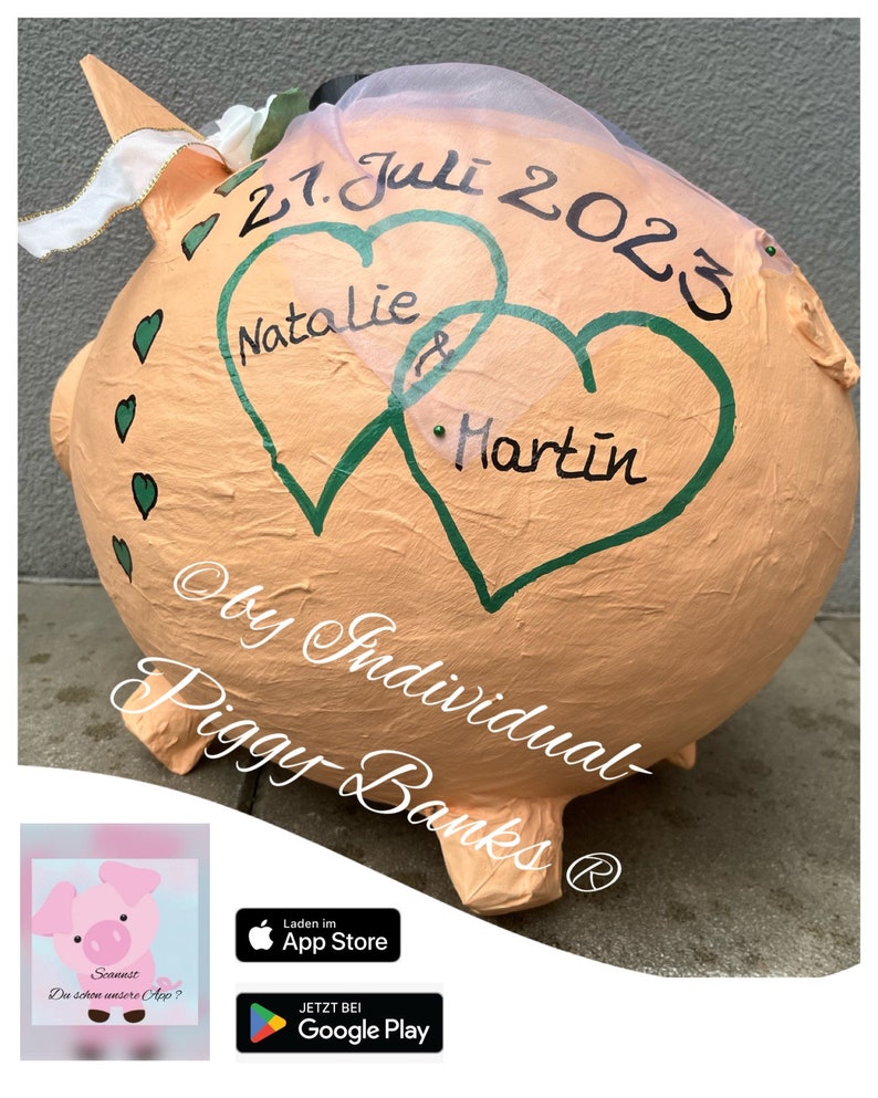 Sparschwein XXL Hochzeitsschwein Hochzeit Apricot Geldgeschenk Kartenbox Briefbox Bild 1