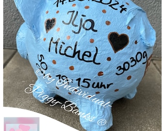 Sparschwein babyblau Babyparty Geldgeschenk zur Geburt Hello Baby 1. Sparschwein Geschenkidee