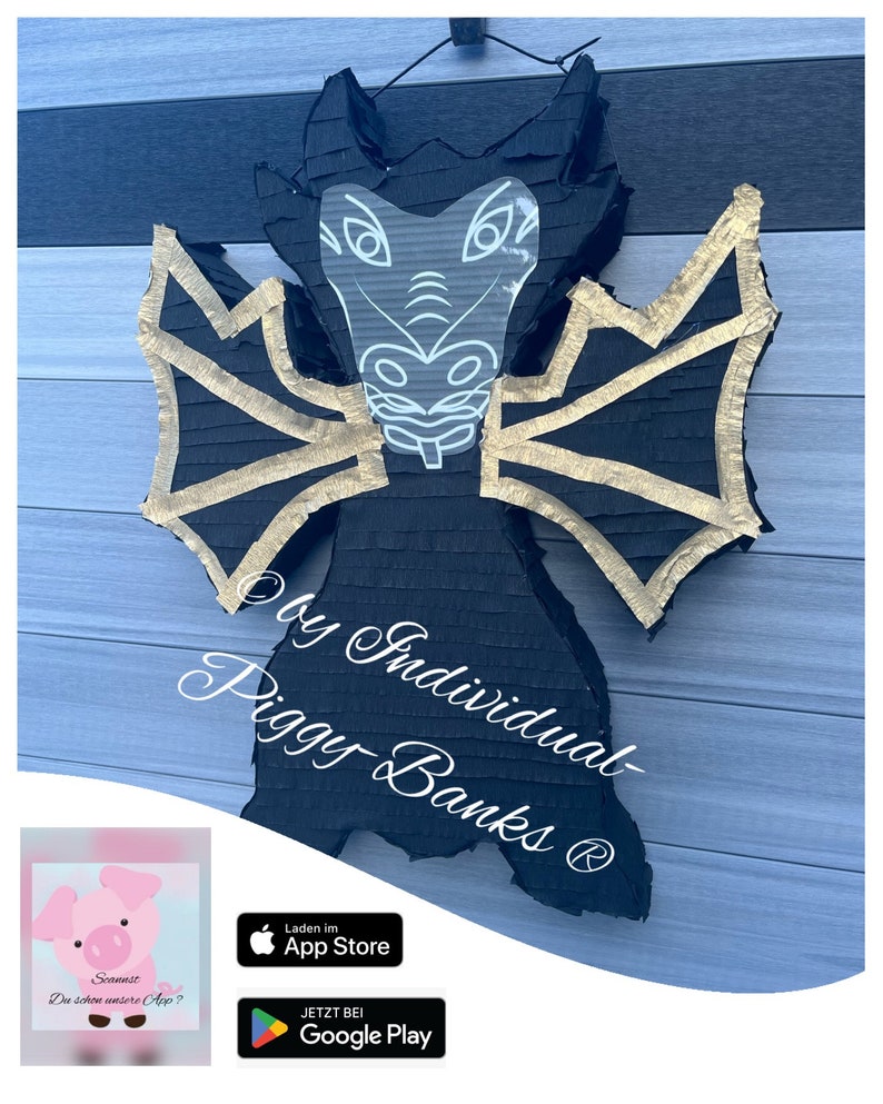 Pinata Schattendrache Drache Kindergeburtstag Pinata Drache Schlagpinata schwarz gold zdjęcie 5