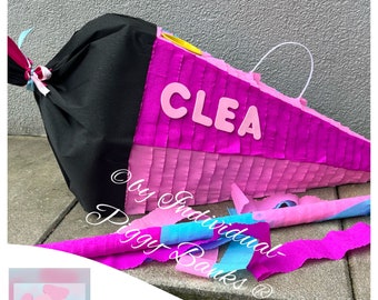 Pinata Schultüte XXL 60 cm rosa - pink - türkis - Geschenk Einschulung Geldgeschenk Zuckertüte