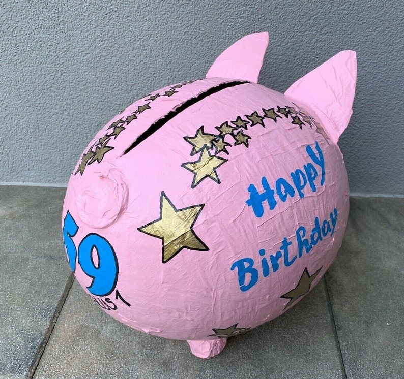 Piggy bank XXL 60th birthday golden stars money gift letter box card box image 7