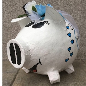 Sparschwein XXL Hochzeit Geschenk Briefbox Kartenbox für Umschläge weiss türkis Hochzeitsgeschenk Geldgeschenk zur Hochzeit